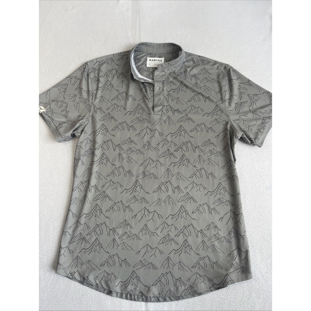 Mantra Mens Golf Polo Shirts Band Collar Lot of 2 Size Large Geometric Grey Blue - Picture 2 of 7